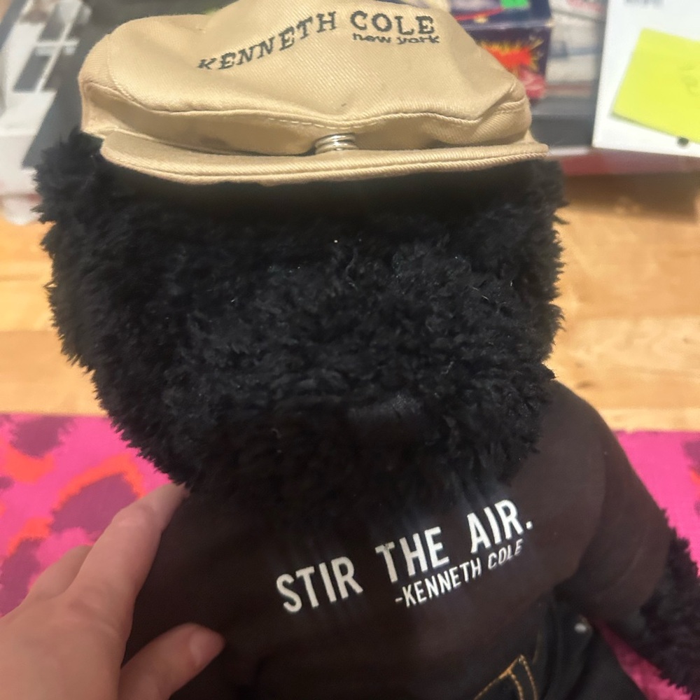 256) stir the air, teddy bearKenneth Cole Black Teddy Bear with Cream Hat